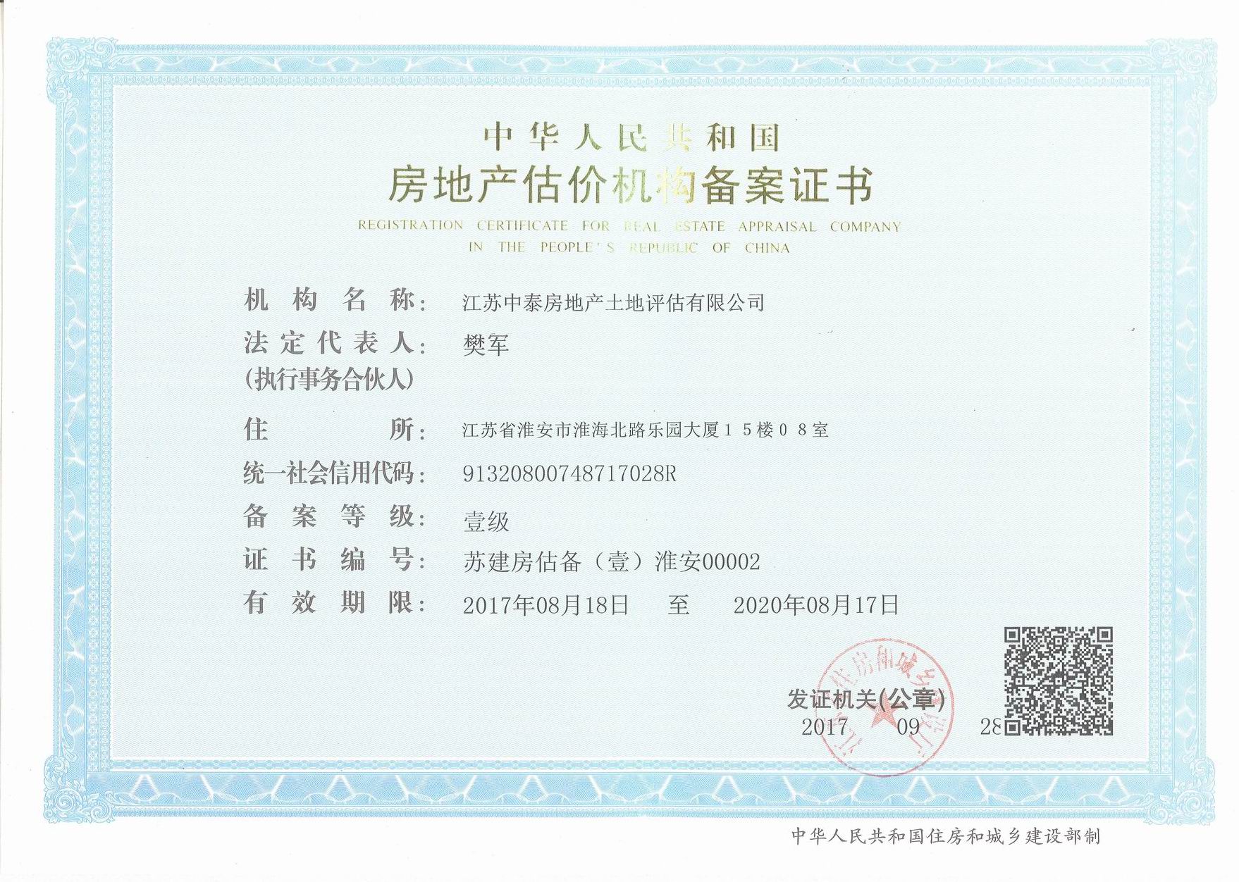 房地產(chǎn)資質(zhì)證書(shū)-正本